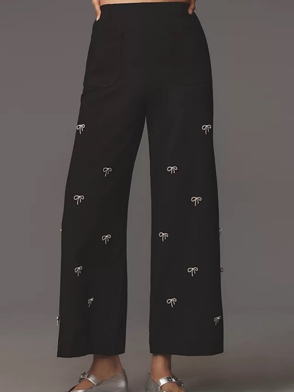 Anthropologie by Maeve Colette Bow-Embroidered Wide-Leg Pants